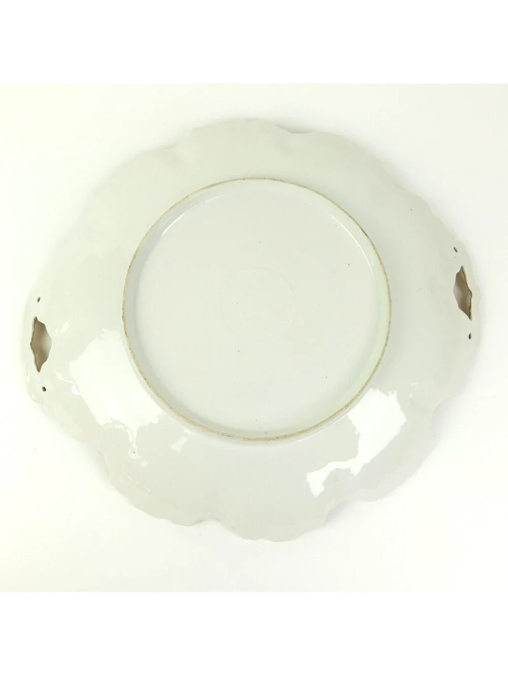 Antique German Porcelain Serving Platter Green Leaf Victorian Flower Gold Handle